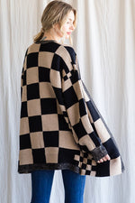 Checkerboard Bishop Sleeve Cardigan