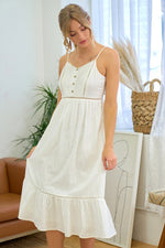 Pintuck Detail Cotton Midi Dress