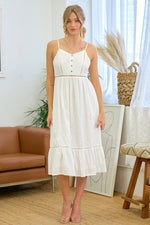 Pintuck Detail Cotton Midi Dress