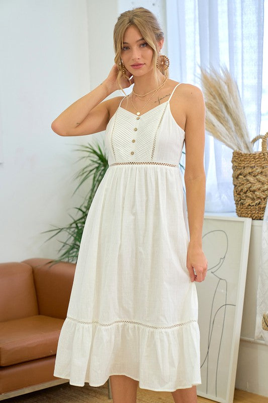Pintuck Detail Cotton Midi Dress