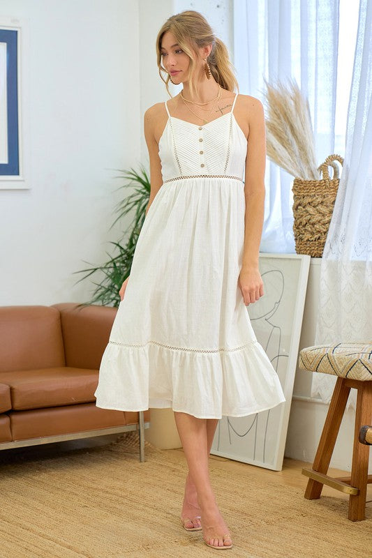 Pintuck Detail Cotton Midi Dress