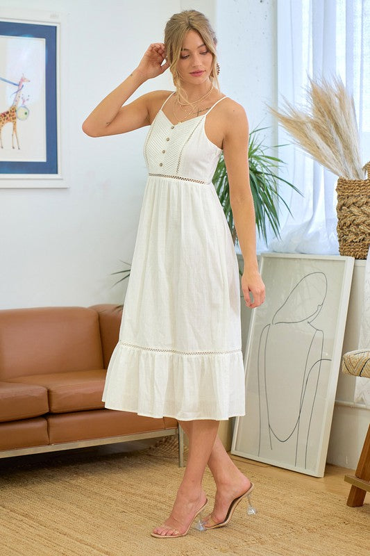 Pintuck Detail Cotton Midi Dress