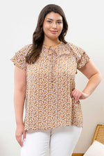 Floral Layered Sleeve Top (Plus Size - Brown)