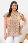 Floral Layered Sleeve Top (Plus Size - Brown)