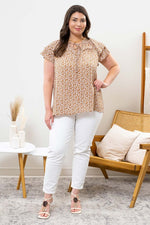 Floral Layered Sleeve Top (Plus Size - Brown)