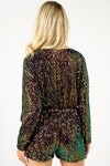 Long Sleeve Sequin Romper (Black - Plus Size)