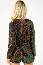 Long Sleeve Sequin Romper (Black - Plus Size)