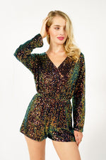 Long Sleeve Sequin Romper (Black - Plus Size)