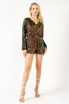 Long Sleeve Sequin Romper (Black - Plus Size)