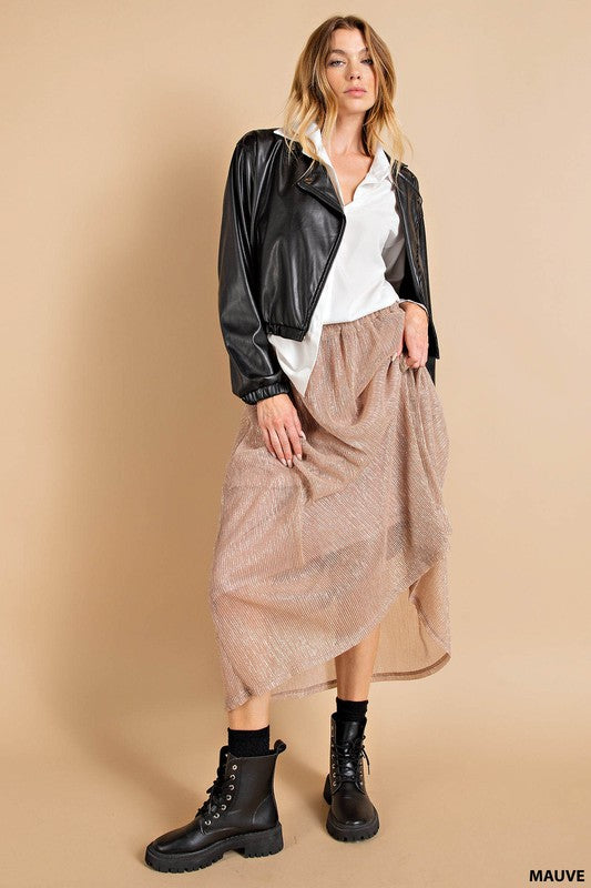 Elastic Waist Small Pleat Skirt