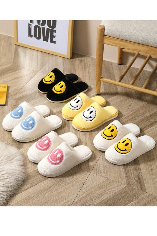 Plush Smiley Face Slippers (Black)