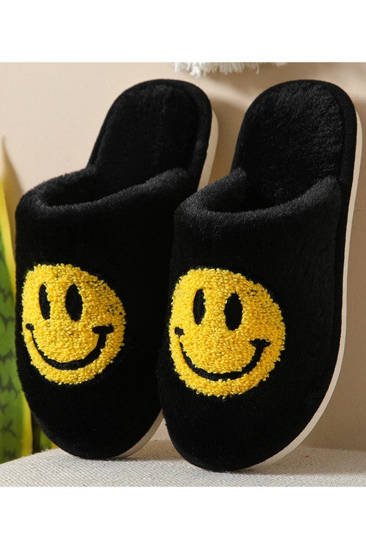 Plush Smiley Face Slippers (Black)