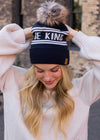 "Be Kind" Knit Pom Pom Hat (Navy & White)