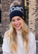 "Be Kind" Knit Pom Pom Hat (Navy & White)