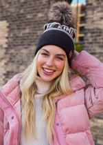 "Be Kind" Knit Pom Pom Hat (Brown & Cream)