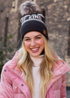 "Be Kind" Knit Pom Pom Hat (Brown & Cream)