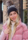 "Be Kind" Knit Pom Pom Hat (Brown & Cream)