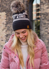 "Be Kind" Knit Pom Pom Hat (Brown & Cream)