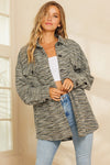 Stretchy Striped Button Front Shirt Jacket (Khaki Stripe)