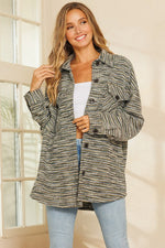 Stretchy Striped Button Front Shirt Jacket (Khaki Stripe)