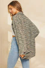 Stretchy Striped Button Front Shirt Jacket (Khaki Stripe)