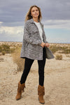 Stretchy Striped Button Front Shirt Jacket (Fuchsia Stripe)