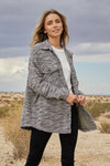Stretchy Striped Button Front Shirt Jacket (Fuchsia Stripe)