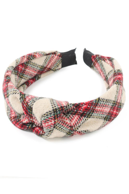 Knotted Plaid Headband (Ivory Plaid)