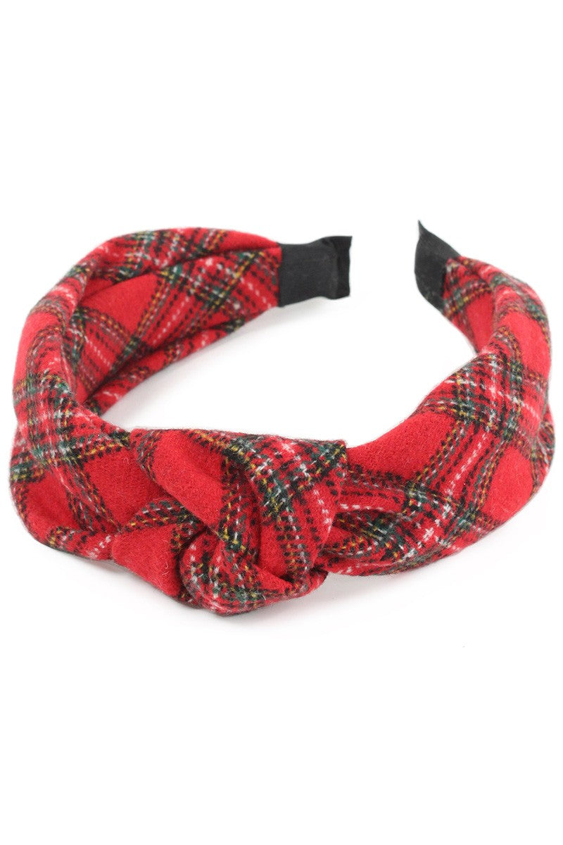 Knotted Plaid Headband (Red Plaid)
