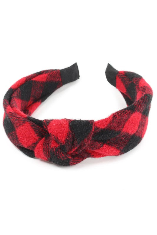 Buffalo Check Knot Headband (Red)