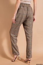 Elastic Waist Plaid Pants