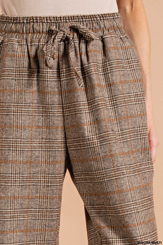 Elastic Waist Plaid Pants
