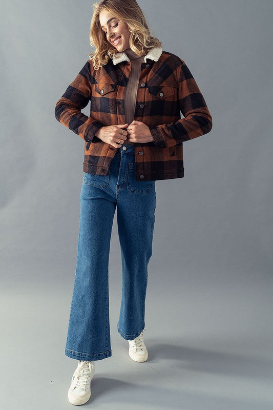 Sherpa Lined Buffalo Plaid Jacket (Brown)