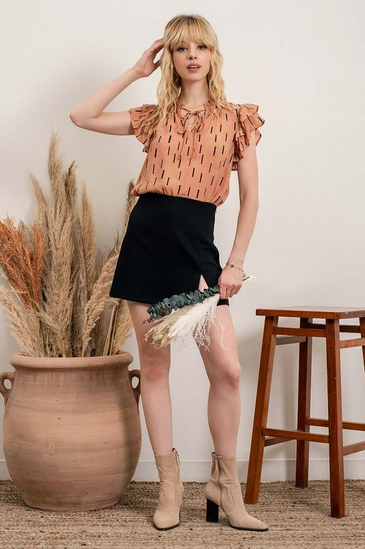 Vertical Rectangle Frill Sleeve Top