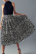 High Waisted Zebra Print Midi Skirt