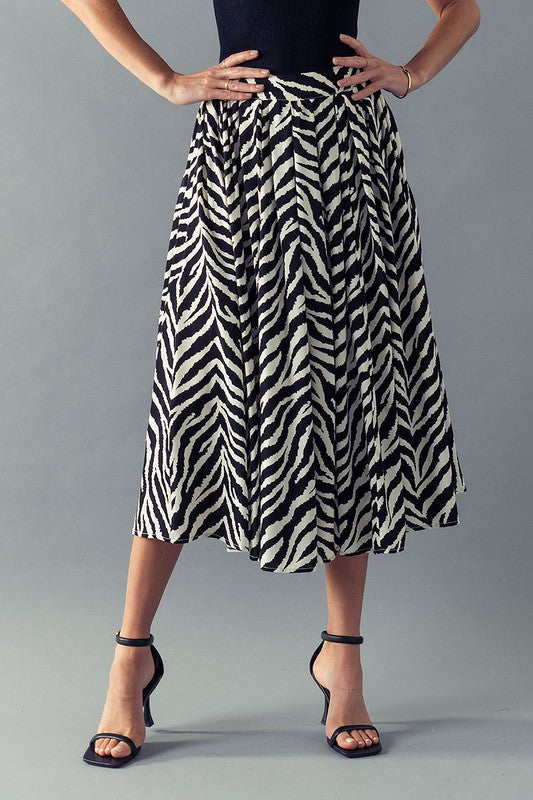 High Waisted Zebra Print Midi Skirt
