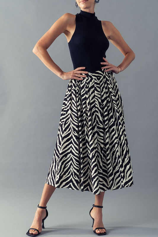 High Waisted Zebra Print Midi Skirt