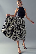 High Waisted Zebra Print Midi Skirt