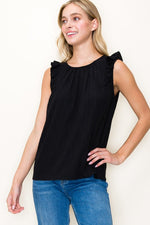 Ruffle Shoulder Button Back Sleeveless Top