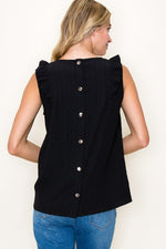 Ruffle Shoulder Button Back Sleeveless Top