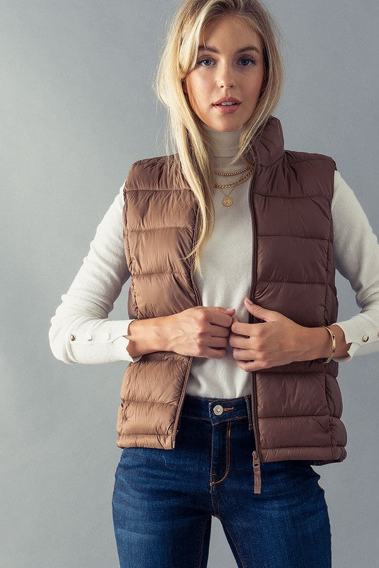 Side Pocket Puffer Vest (Cocoa)