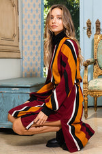 Vertical Stripe Turtleneck Midi Dress