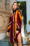 Vertical Stripe Turtleneck Midi Dress