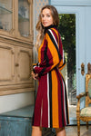 Vertical Stripe Turtleneck Midi Dress
