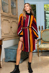 Vertical Stripe Turtleneck Midi Dress