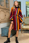 Vertical Stripe Turtleneck Midi Dress