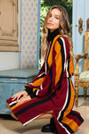 Vertical Stripe Turtleneck Midi Dress