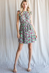 Geometric Print Waist Tie Ruffle Sleeve Dress