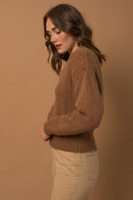 Cable Knit Blouson Sweater (Caramel)