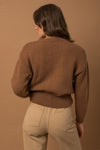 Cable Knit Blouson Sweater (Caramel)